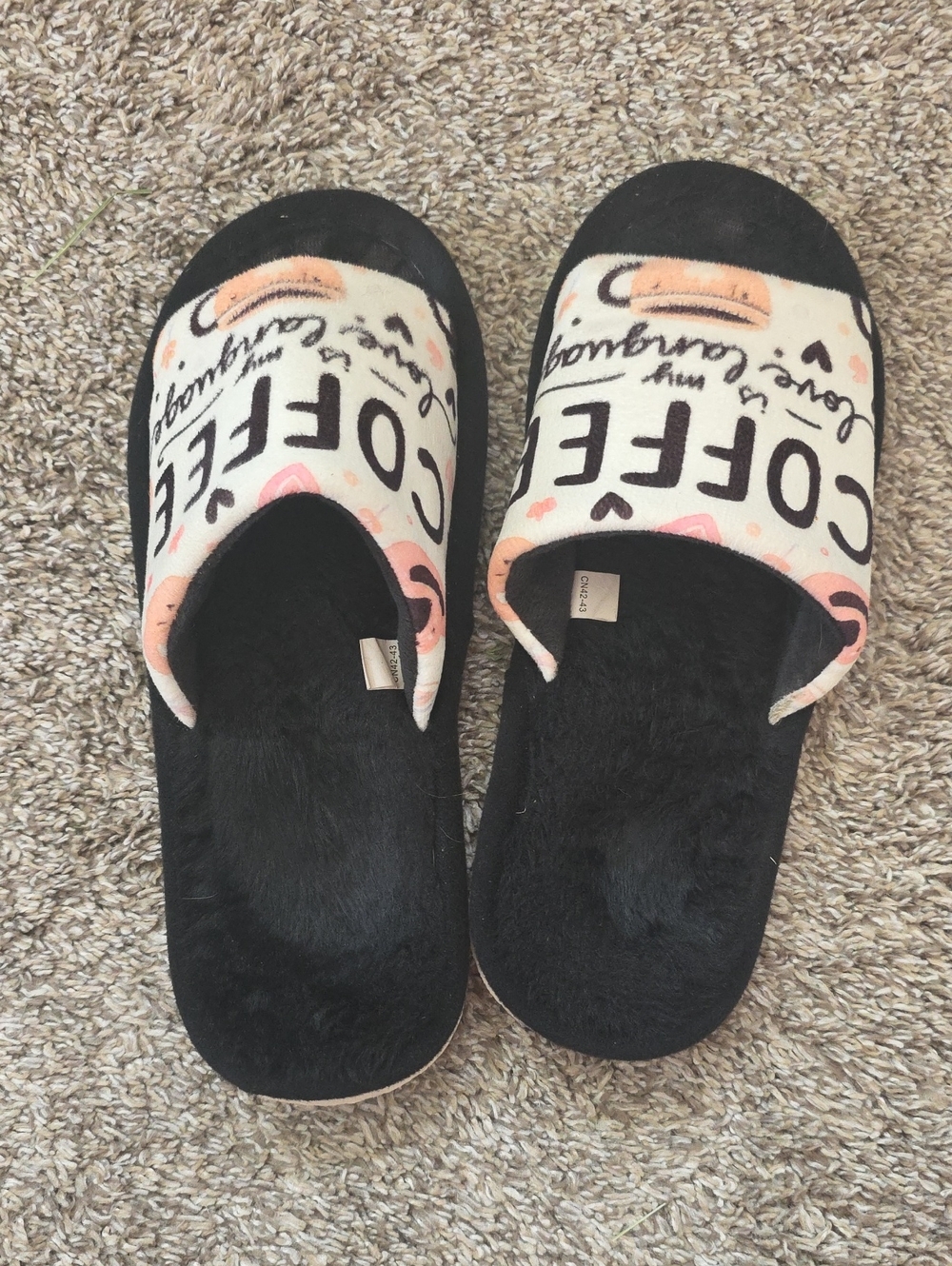 Coffee Print Women's Slip-On Slippers - Black & Cream